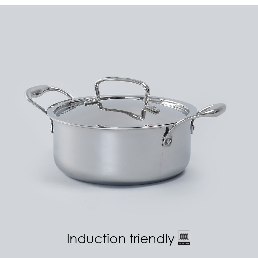 Nigella 3-ply Stainless Steel Casserole with Lid, Die-cast Handle, Induction Friendly- 20cm, 3L, 2.6mm