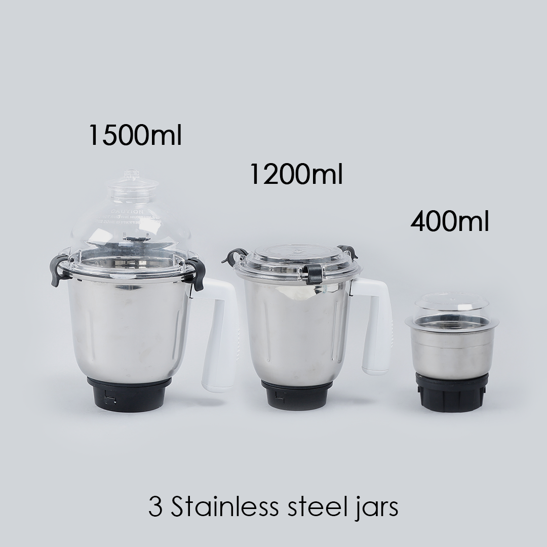 Premium Mixer Grinder, 750W With 3 Thicker Steel Jars, Die-cast Jar Base, Sharp Blade, 5 Years Warranty on Motor, Blue