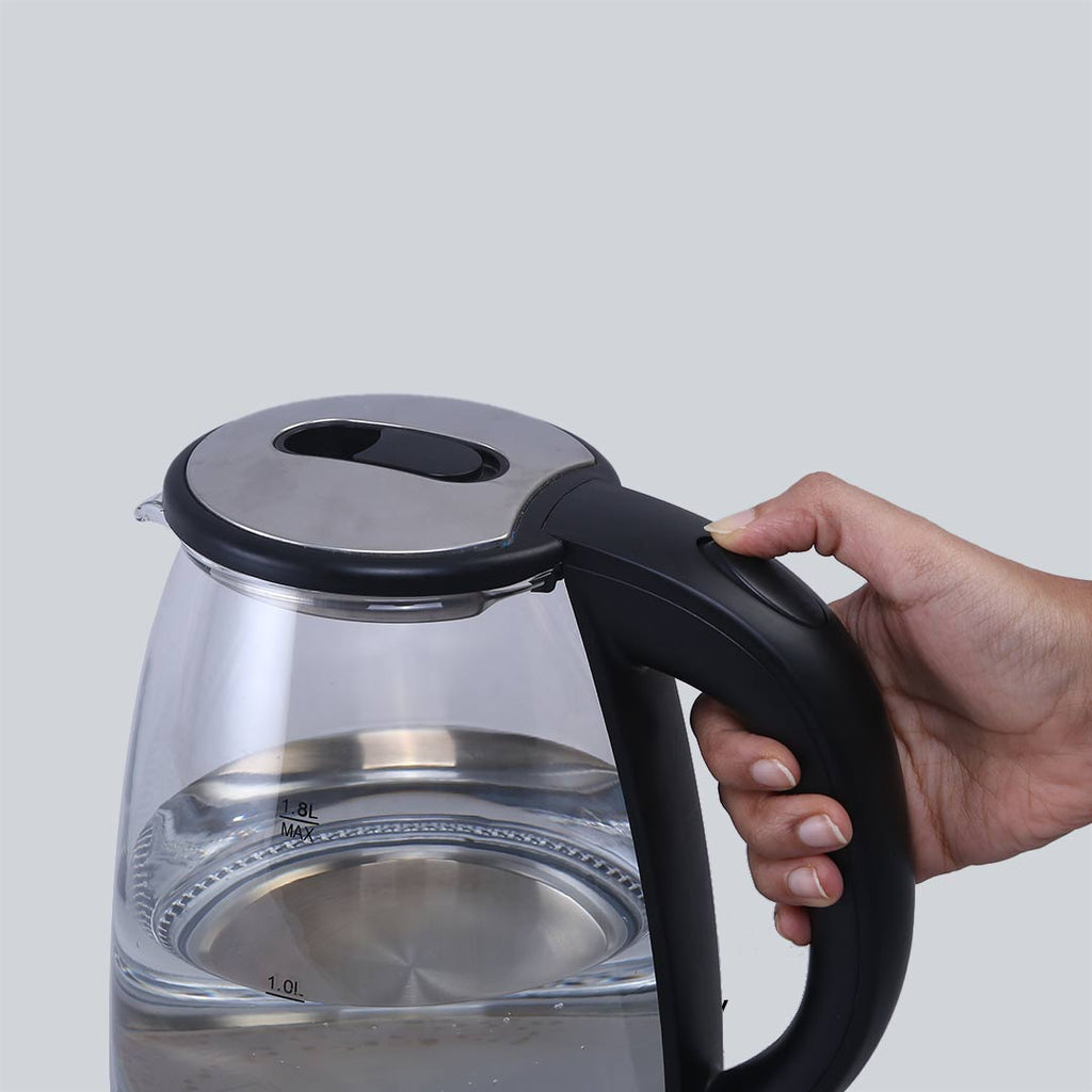 Azure Electric Glass Kettle, 1.8L, Borosilicate Glass Body, Stainless Steel Heating Plate, 1500W, 1 Year Warranty