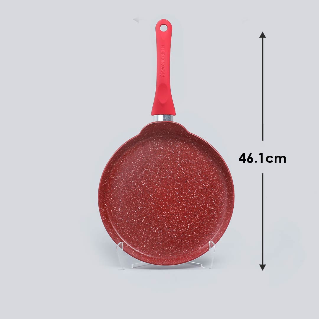 Royal Velvet Non-stick Dosa Tawa, Induction bottom, Soft-touch Handle, Virgin Grade Aluminium, PFOA/Heavy metals free,  28cm, 3mm, 2 years warranty, Red