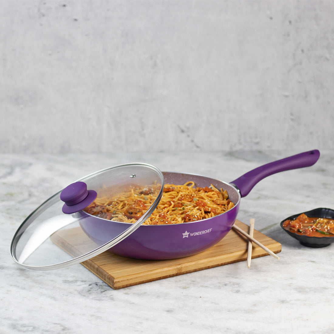 Royal Velvet Aluminium Non-stick Wok With Lid 24cm, 2.7L, Purple