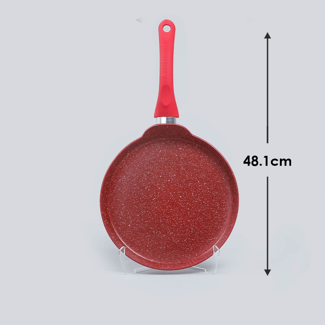 Royal Velvet Non-stick Dosa Tawa, Induction bottom, Soft-touch Handle, Virgin Grade Aluminium, PFOA/Heavy metals free, 30cm, 3mm, 2 years warranty, Red