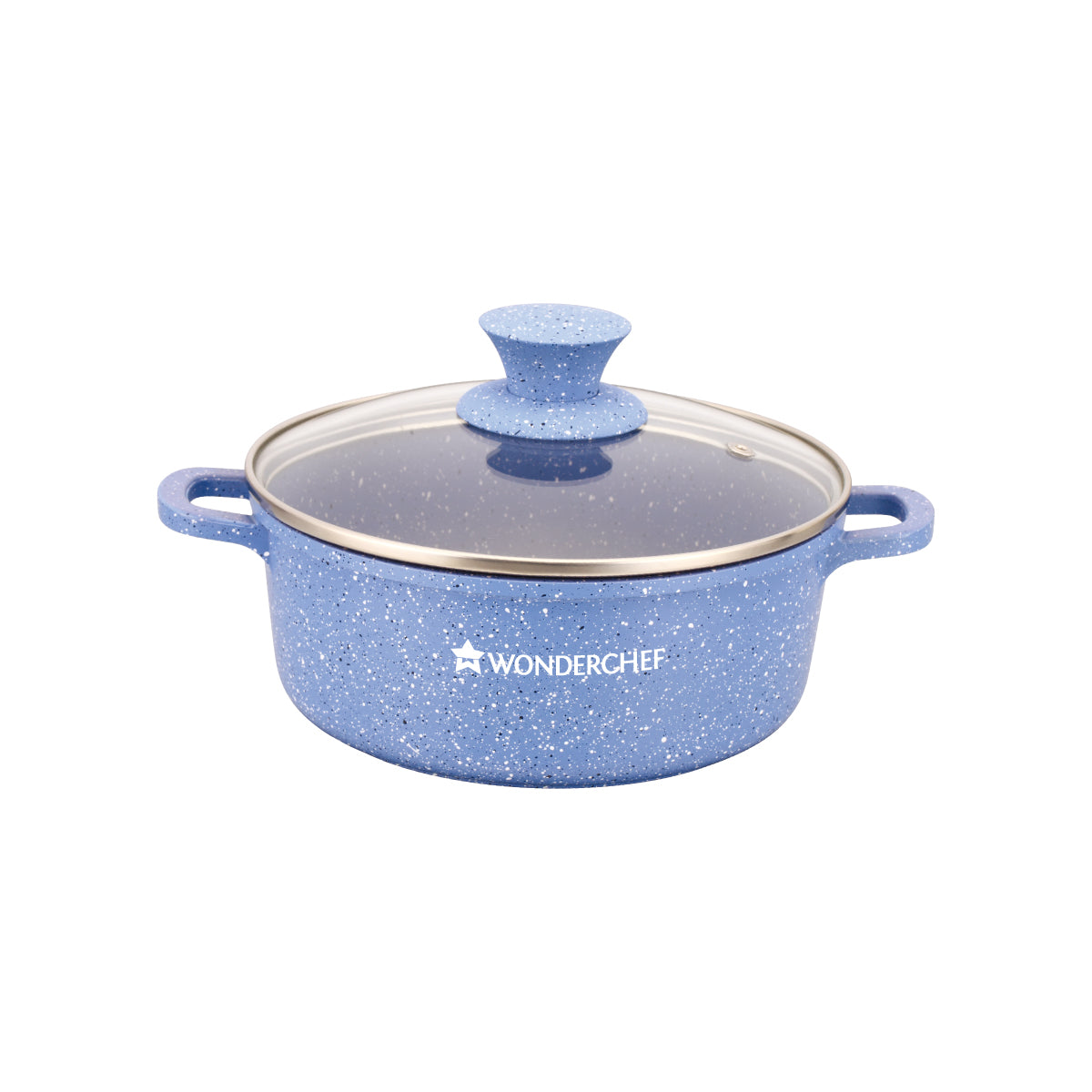 Granite Die-cast Non-stick Casserole Set, 6Pc (1150ML, 2000ML, 4500ML) With Lids, Induction Bottom, Soft Touch Handles, Pure Grade Aluminium, PFOA/Heavy Metal Free, 2 Years Warranty, Blue