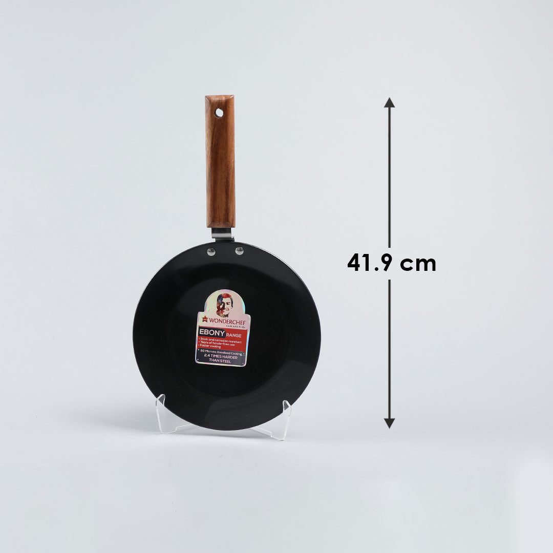 Ebony Roti Tawa, Induction Bottom, Wooden Handle, Hard Anodized Aluminium- 25cm, 4.06mm, 5 Years Warranty, Black