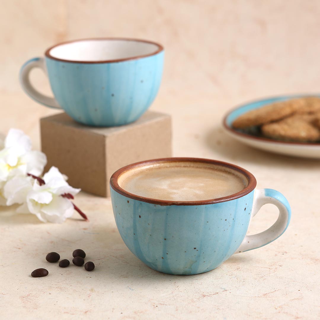 Teramo Stoneware Cappuccino Coffee Cup - Blue (Set of 2)