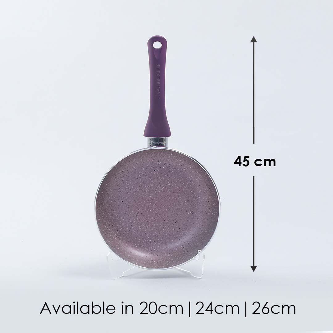 Royal Velvet Non-stick Fry Pan, Induction bottom, Soft-touch handle, Virgin grade aluminium, PFOA/Heavy metals free, 3mm, 2 years warranty, Purple