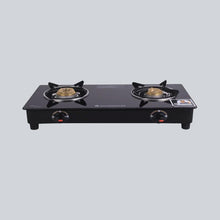 Load image into Gallery viewer, Ruby 2 Burner Glass Cooktop, Black Toughened Glass with 1 Year Warranty, Ergonomic Knobs, Heat-Efficient Brass Burners, Stainless-steel Spill Tray, Manual Ignition