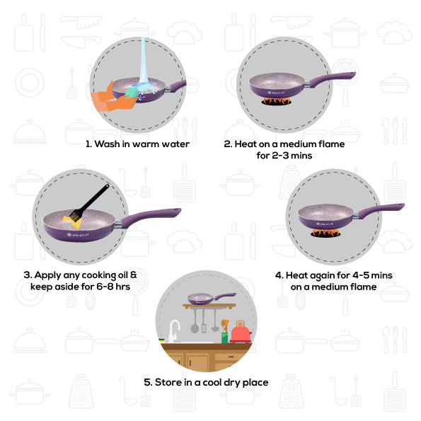 Royal Velvet Non-stick Cookware Set, 4Pc (Fry Pan with Lid, Wok, Dosa Tawa) 3mm, 2 Years Warranty, Purple