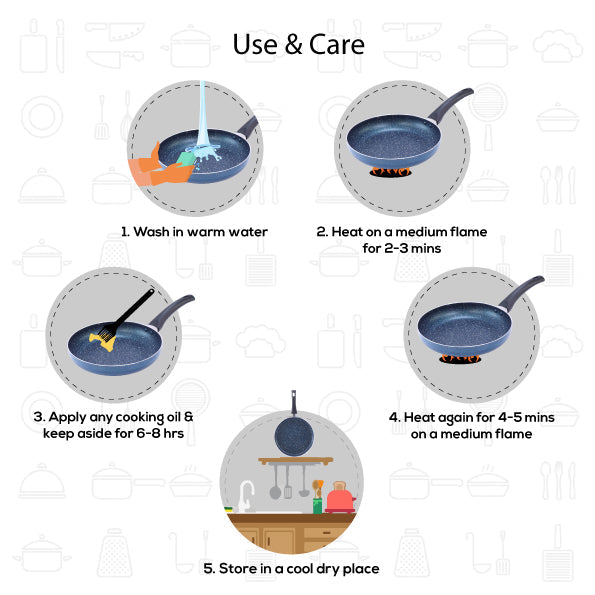 Sigma Non-stick Cookware Set, 4Pc (Kadhai with Lid, Dosa Tawa, Fry Pan), Induction Bottom, Cool Touch Bakelite Handles, Virgin Aluminium, PFOA Free, 2 Years Warranty, Midnight Blue