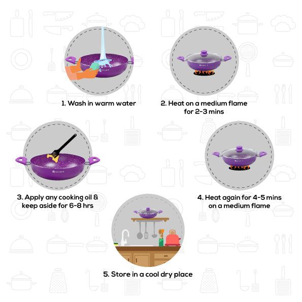 Royal Velvet Non-stick Wok with Lid, Induction bottom, Soft-touch handle, Virgin grade aluminium, PFOA/Heavy metals free, 3 mm, 2 years warranty, Purple