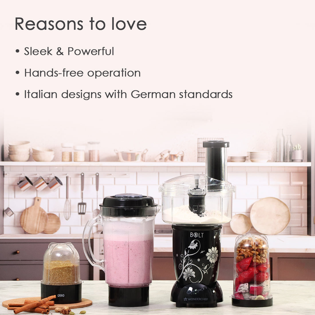 Nutri-blend BOLT-600W Mixer With Compact Food Processor & Atta Kneader, Stronger & Swifter With Sipper Lid, 22000RPM, 4 Unbreakable Jars, Sharper Steel Blades, 2 Yrs Warranty, Black, E-Recipe Book By Chef Sanjeev Kapoor