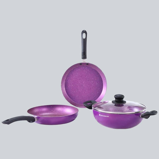 Ruby Set Purple 24 cm, Non- Stick, Meta Tuff, Wok, Fry Pan, Dosa Tawa, Pure grade Aluminum