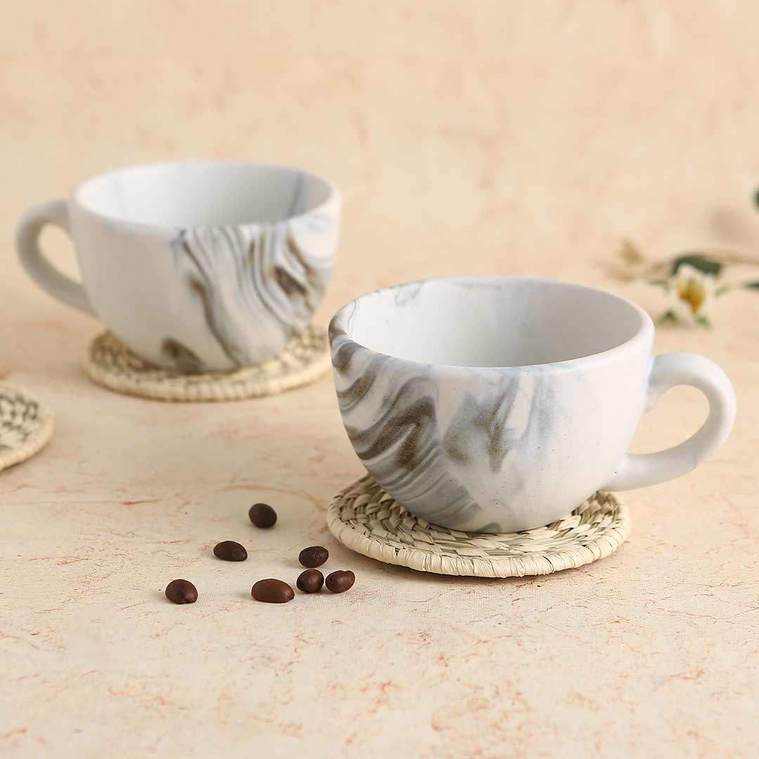 Teramo Stoneware Cappuccino Cup marble white (Set of 2)