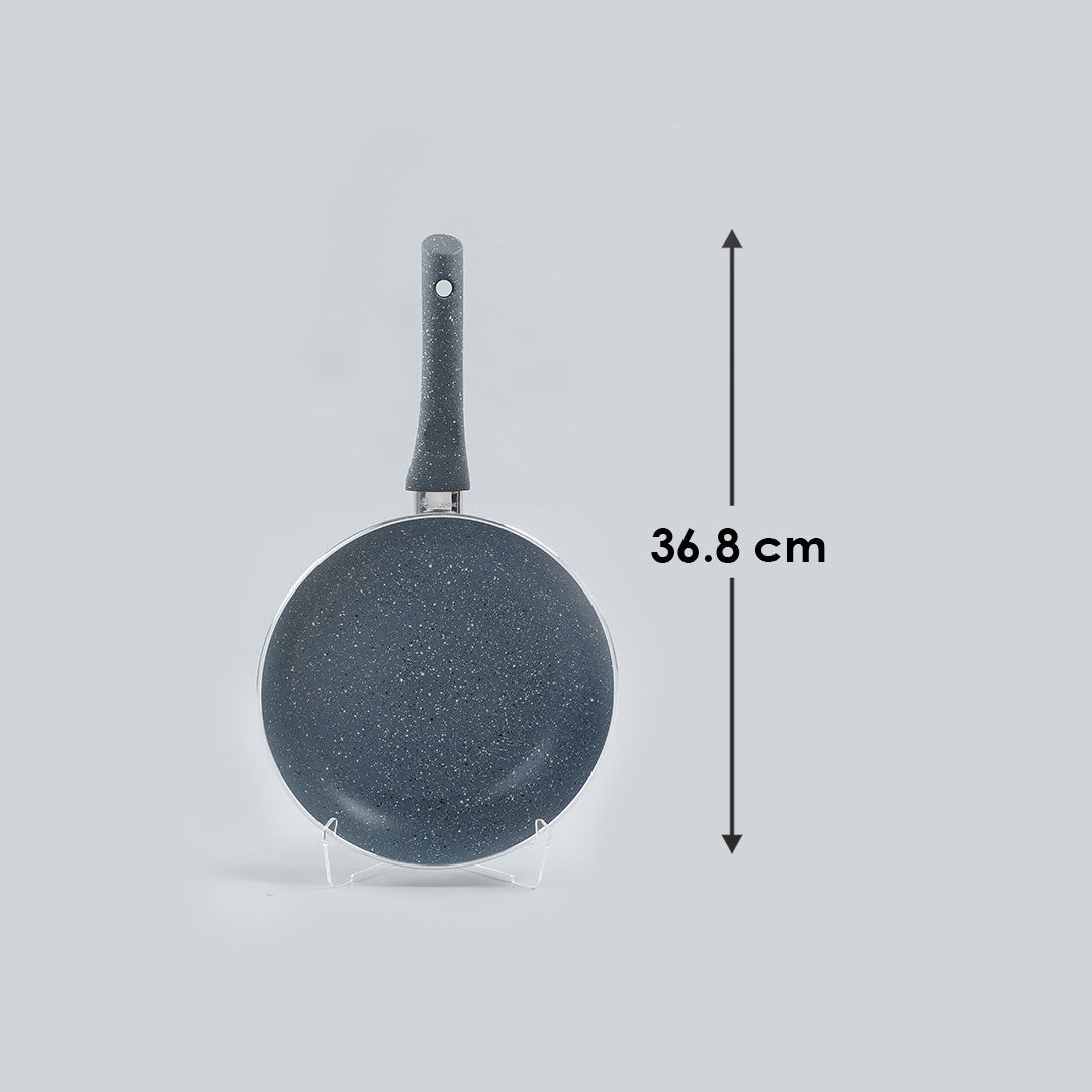 Granite Non-stick Fry Pan, Induction Bottom, Soft Touch Handle, Virgin Grade Aluminium, PFOA/Heavy metals free, 3.5mm, 2 Years Warranty, Grey