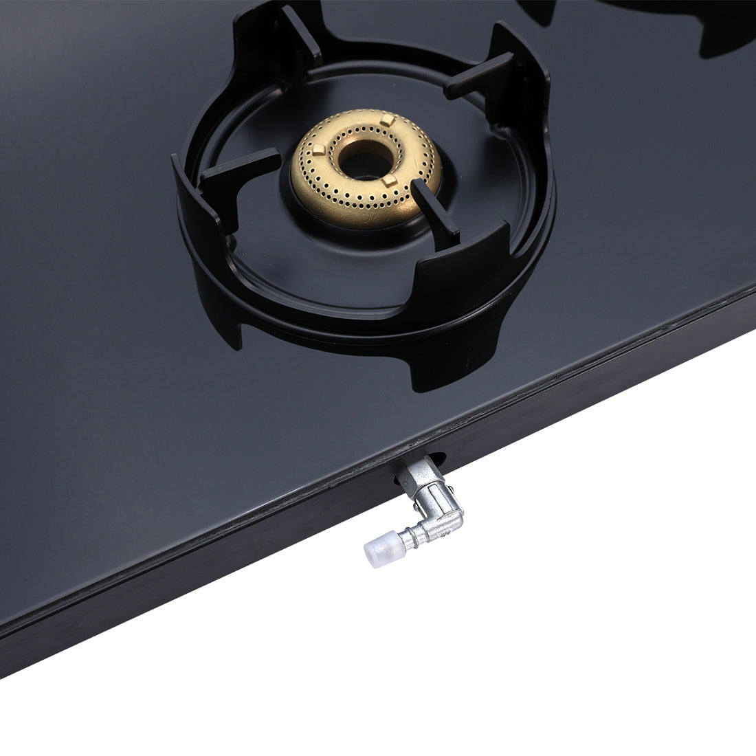 Slimline 2 Burner Glass Cooktop, Black 7mm Toughened Glass with 2 Years Warranty, Ergonomic knobs, Black Powder-Coated Drip Tray, Forged Brass Burners, Manual Ignition Gas Stove