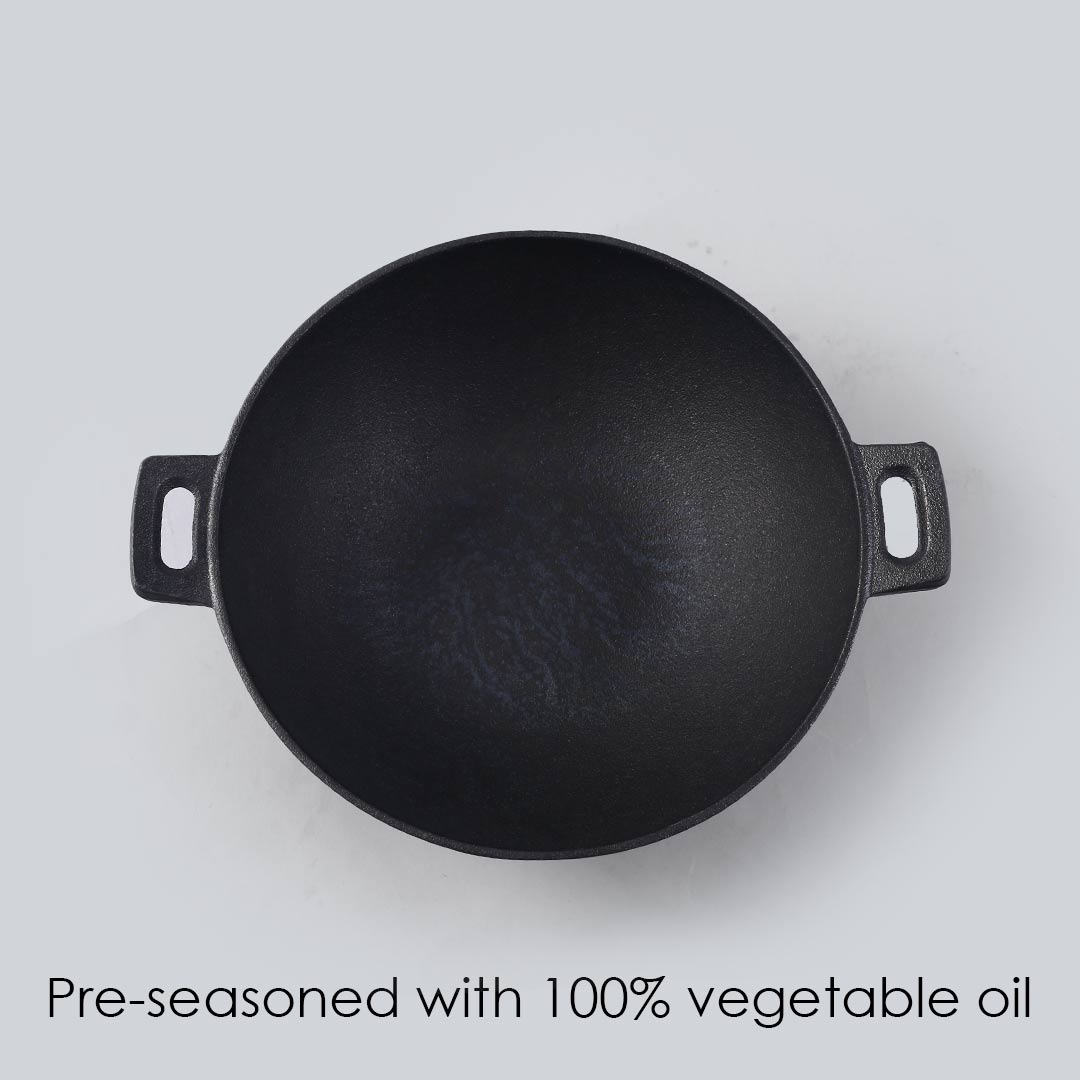 Forza Cast-iron Kadhai, Pre-Seasoned Cookware, Induction Friendly, 24cm, 1.9L, 3.8mm