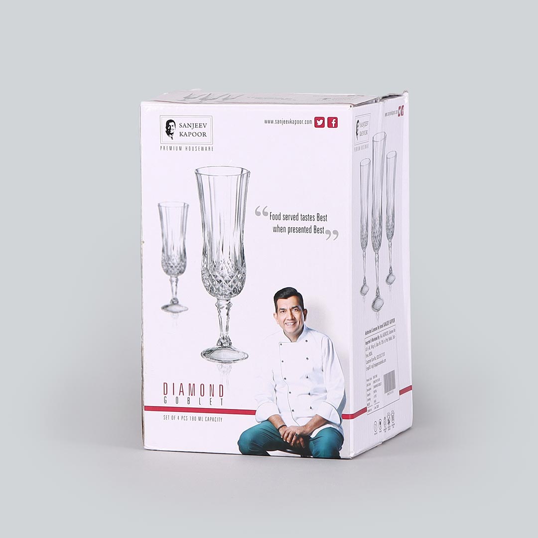 Diamond Goblet - Champagne Glass 180ml - Set Of 4 Pcs By Wonderchef