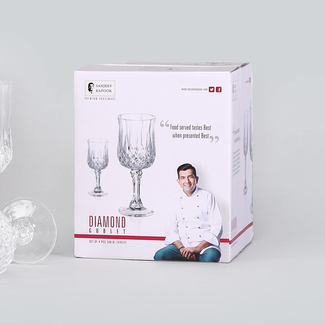 Diamond Goblet Wine Glass 240ml - Set Of 4 Pcs By Wonderchef