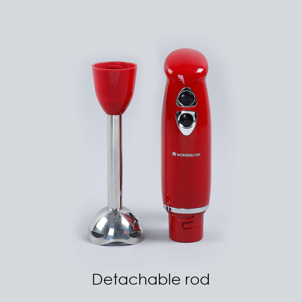 Hand Blender Crimson Edge, Thin Body, Low Noise Operation, Sharp Stainless Steel Blades, Detachable Shaft, 2 Years Warranty, 400W, Red