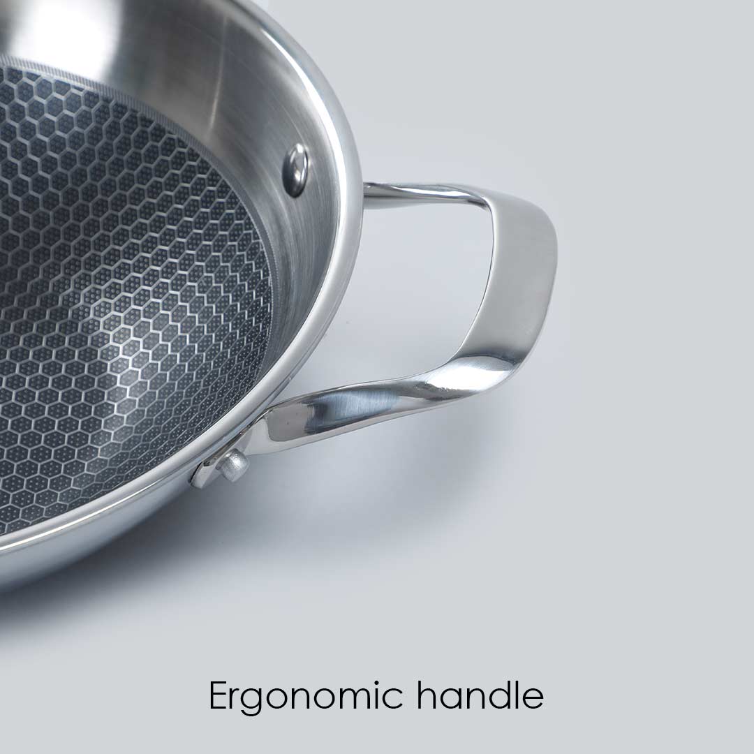 Stanton Stainless Steel Non-stick Kadhai with Lid- 24cm, 2L, 2.5mm, Silver