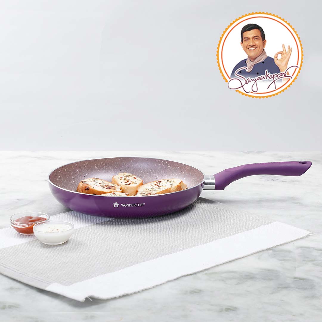 Royal Velvet Non-stick Fry Pan, Induction bottom, Soft-touch handle, Virgin grade aluminium, PFOA/Heavy metals free, 3mm, 2 years warranty, Purple