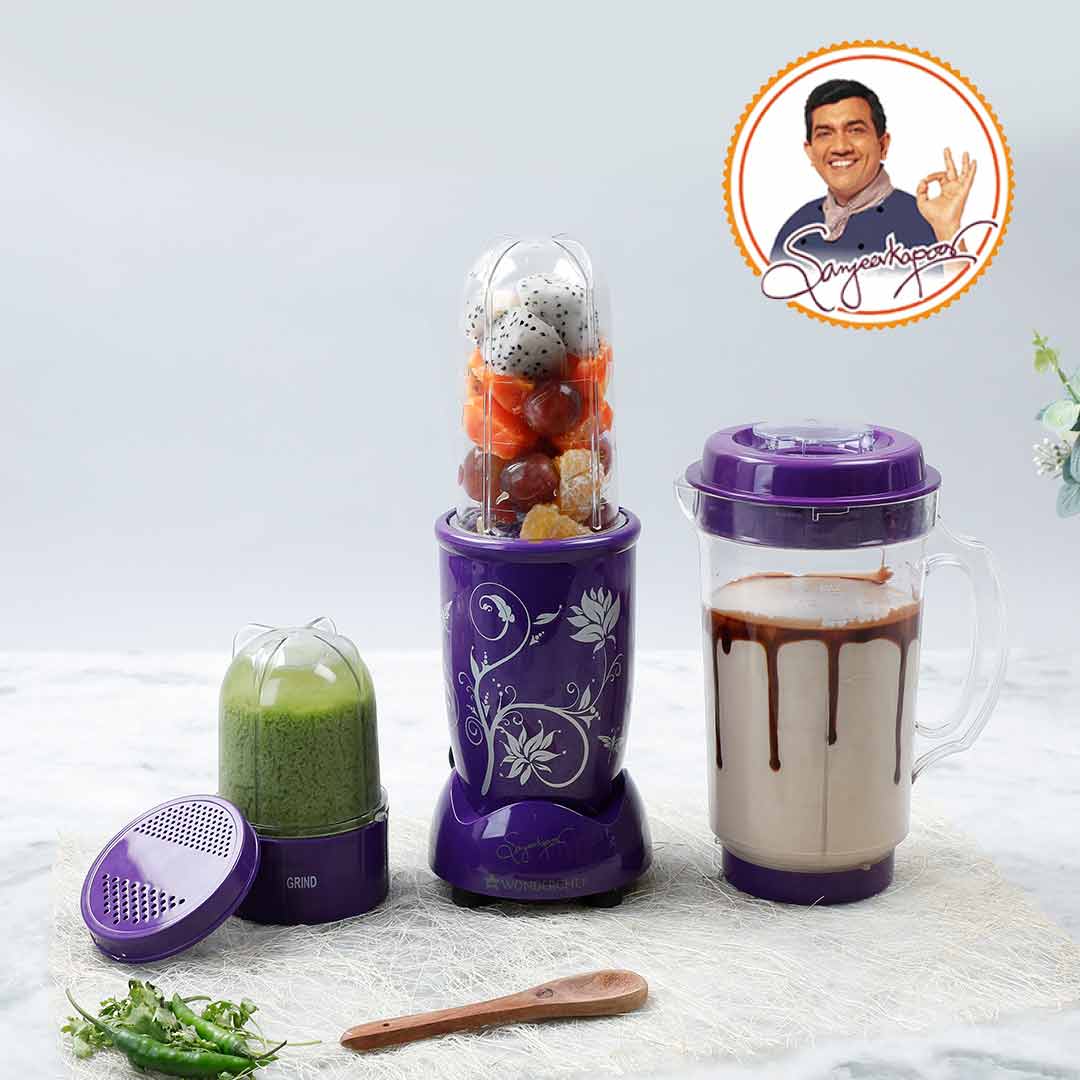 Nutri-blend, 400W, 22000 RPM Mixer-Grinder, Blender, SS Blades, 3 Unbreakable Jars, 2 Years Warranty, Purple, Online Recipe Book By Chef Sanjeev Kapoor