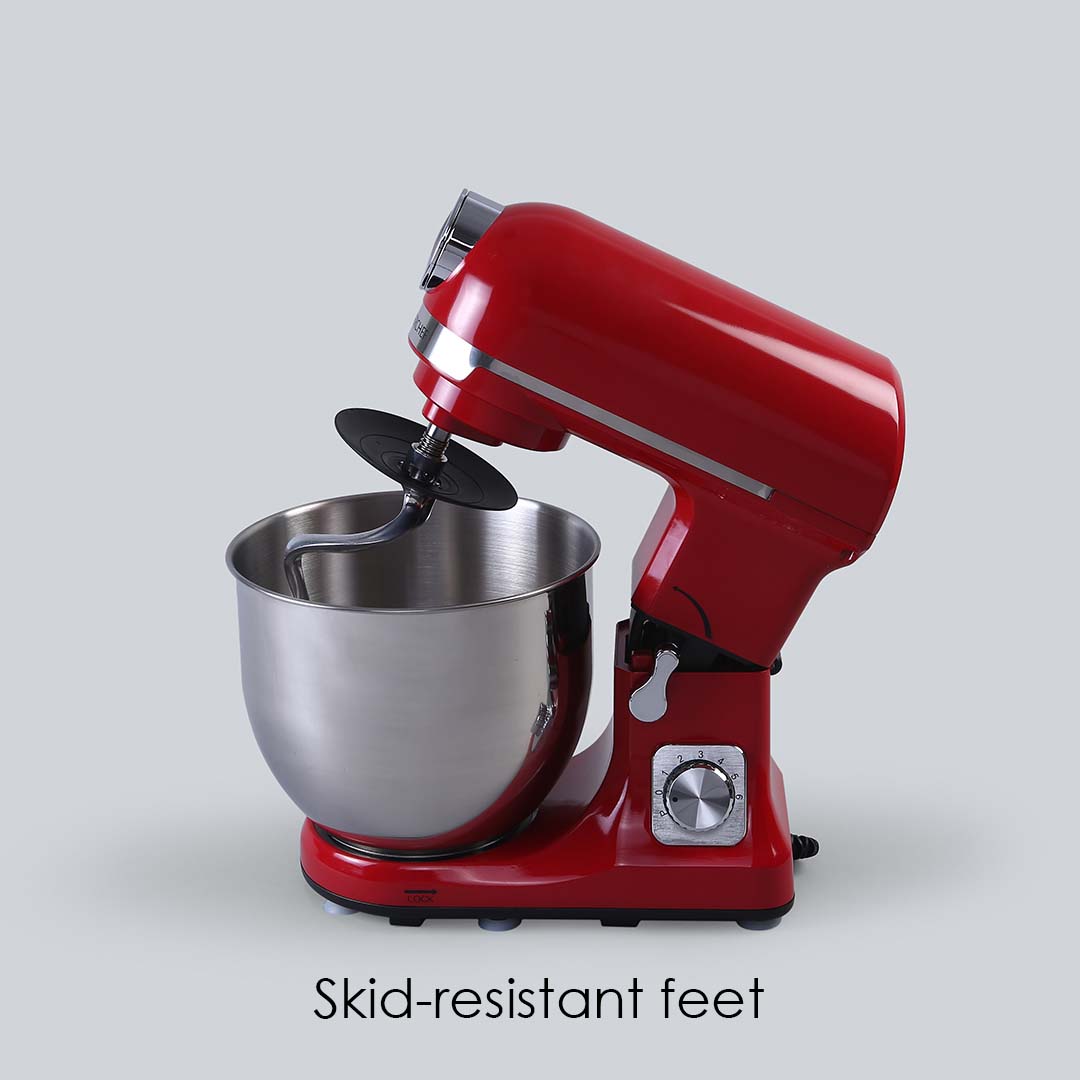 Crimson Edge Die-cast Metal Stand Mixer, 5.7L bowl, 6-speed setting, 1000W, Bakeware, Skid Resistant