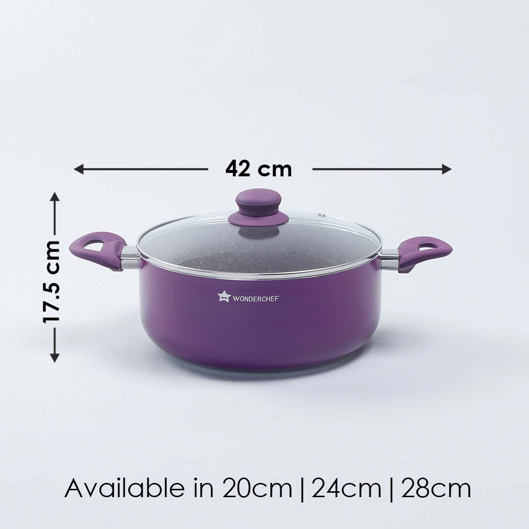 Royal Velvet Non-stick Casserole with Lid, Induction Bottom, Soft Touch Handle, Pure Grade Aluminium, PFOA/Heavy Metals Free- 3mm, 2 Years Warranty, Purple