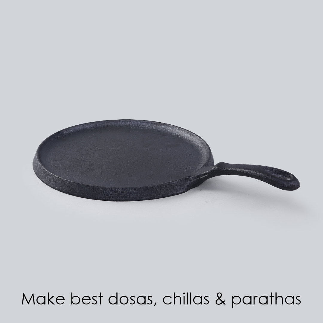 Forza Cast-iron Dosa Tawa, Pre-Seasoned Cookware, Induction Friendly, 25cm, 3.8mm