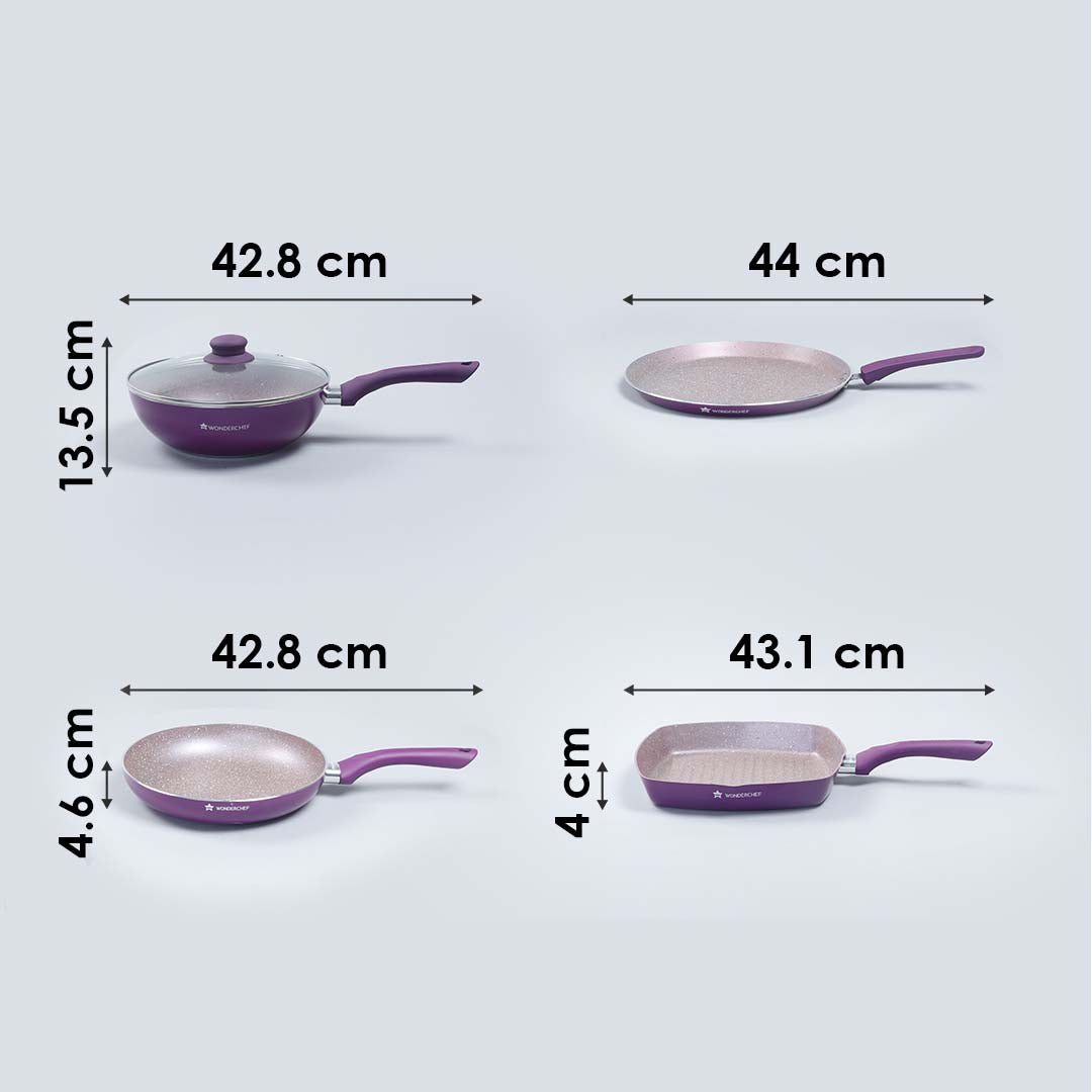 Royal Velvet Mega Aluminium Non-stick Cookware Set, 4Pc, Purple