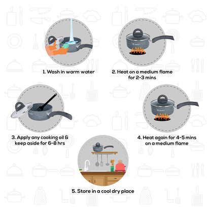 Granite Non-stick Sauce Pan, Induction Bottom, Soft Touch Handle, Virgin Grade Aluminium, PFOA/Heavy Metals Free, 3.5mm, 2 Years Warranty, Grey