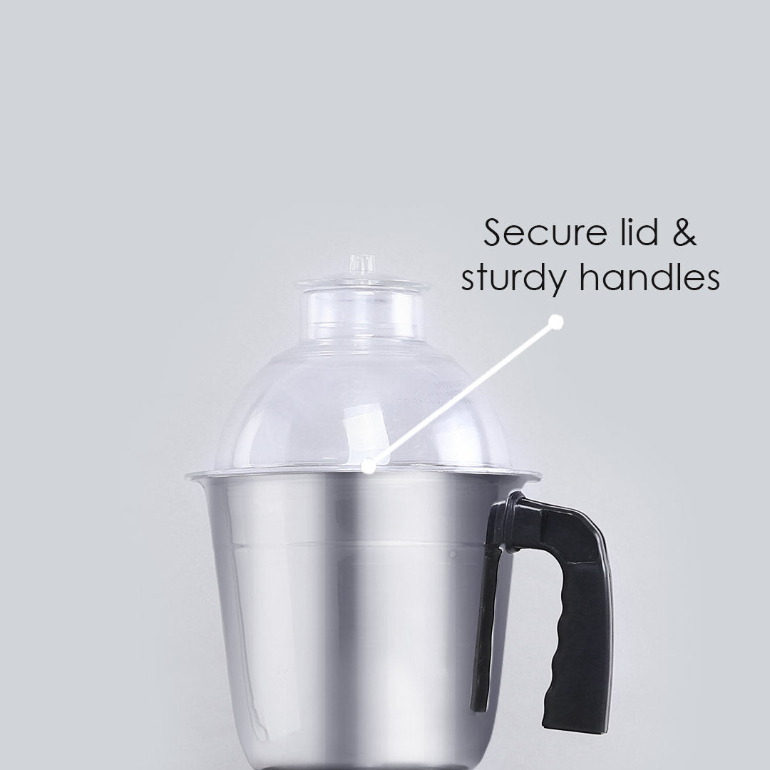 Glory Mixer Grinder, 600 W With 3 Stainless Steel Jars And Anti-Rust Stainless Steel Blades, Ergonomic Handles, 5 Years Warranty on Motor