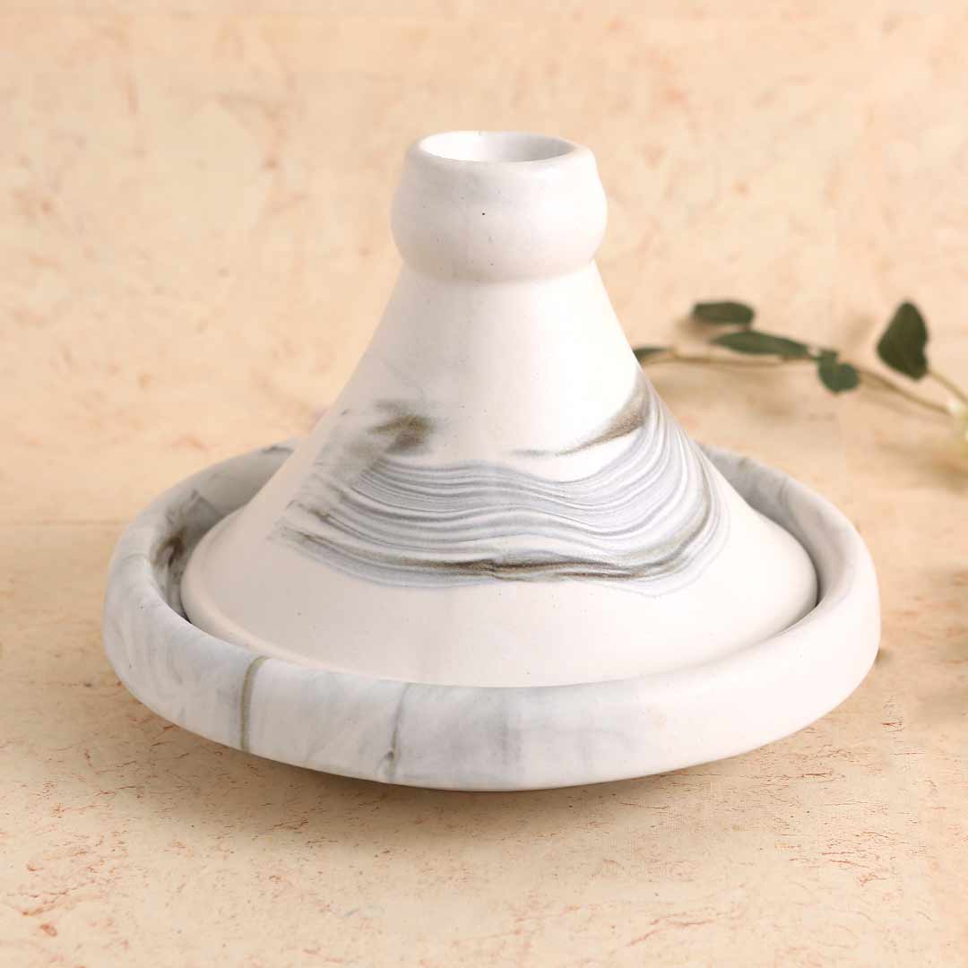 Teramo Stoneware  8” Tagine Set - Marble White