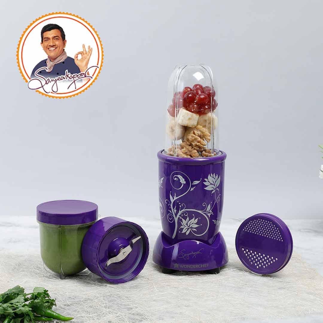 Nutri-blend, 400W, 22000 RPM Mixer-Grinder, Blender, SS Blades, 2 unbreakable Jars, 2 Years warranty, Purple, Online Recipe Book By Chef Sanjeev Kapoor