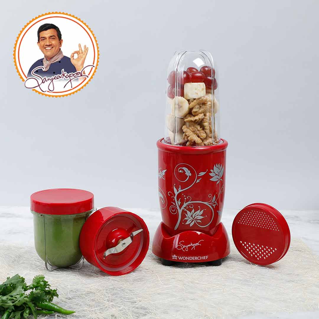 Nutri-blend, 400W, 22000 RPM Mixer-Grinder, Blender, SS Blades, 2 Unbreakable Jars, 2 Years warranty, Red, Online Recipe Book By Chef Sanjeev Kapoor