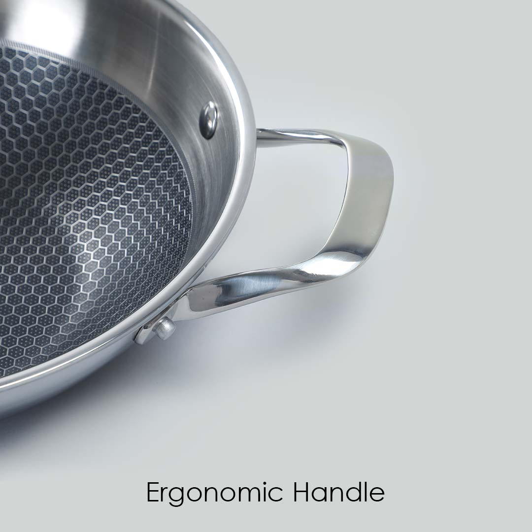 Stanton Stainless Steel Non-stick Kadhai With Lid- 28cm, 3.4L, 2.5mm