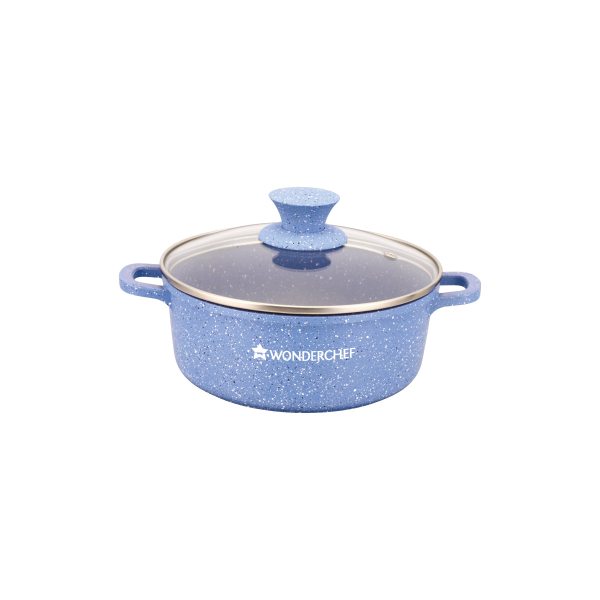 Granite Die-cast Non-stick Casserole Set, 6Pc (1150ML, 2000ML, 4500ML) With Lids, Induction Bottom, Soft Touch Handles, Pure Grade Aluminium, PFOA/Heavy Metal Free, 2 Years Warranty, Blue