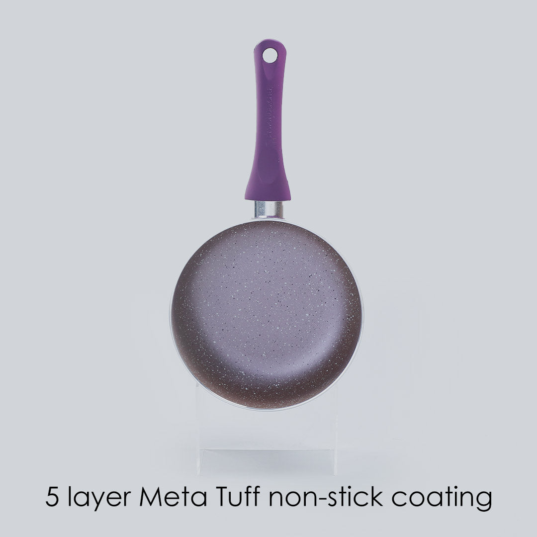 Royal Velvet Non-stick Sauce Pan with Lid, Induction bottom, Soft-touch handle, Virgin grade aluminium, PFOA/Heavy metals free, 3 mm, 2 years warranty, Purple