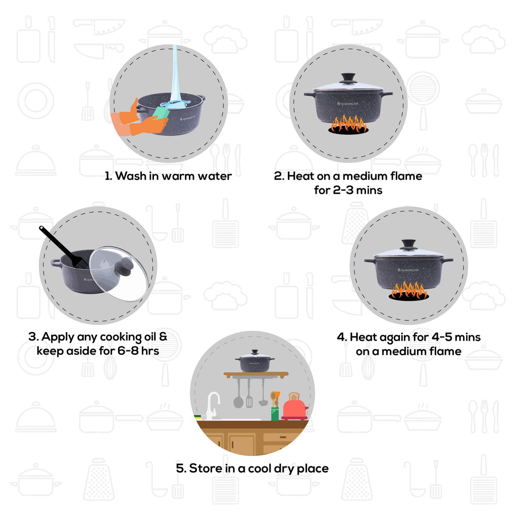 Granite Non-stick Casserole, Induction bottom, Soft-touch handles, Virgin grade aluminium, PFOA/Heavy metals free, 3.5mm, 2 years warranty, Grey - Wonderchef