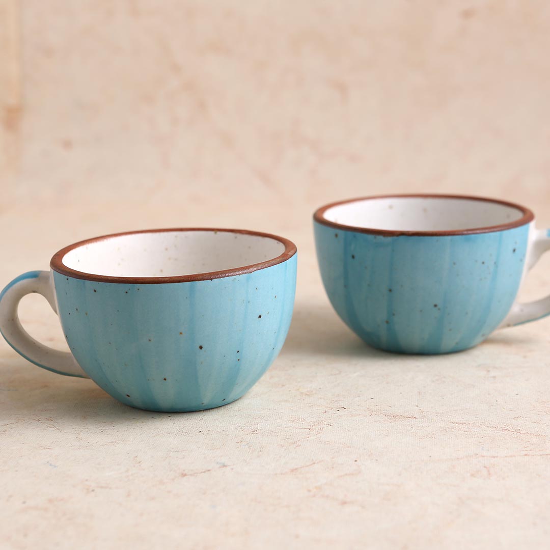 Teramo Stoneware Cappuccino Coffee Cup - Blue (Set of 2)