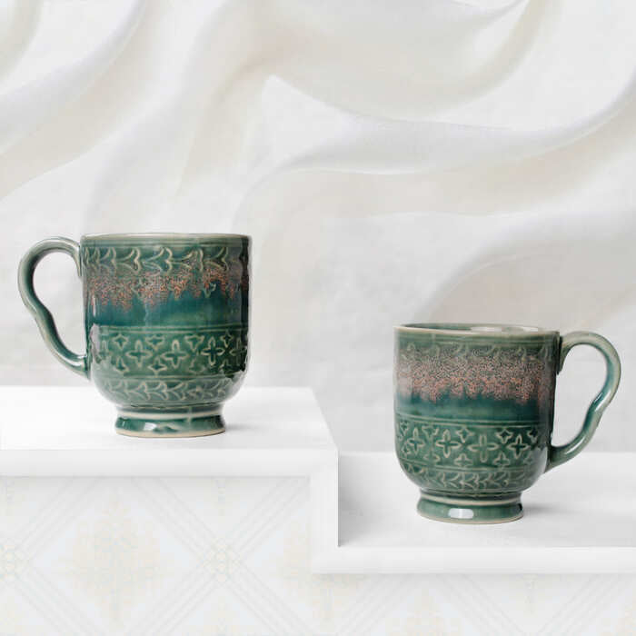 Earth Store Rustic Czar Green Mug (Set of 2)