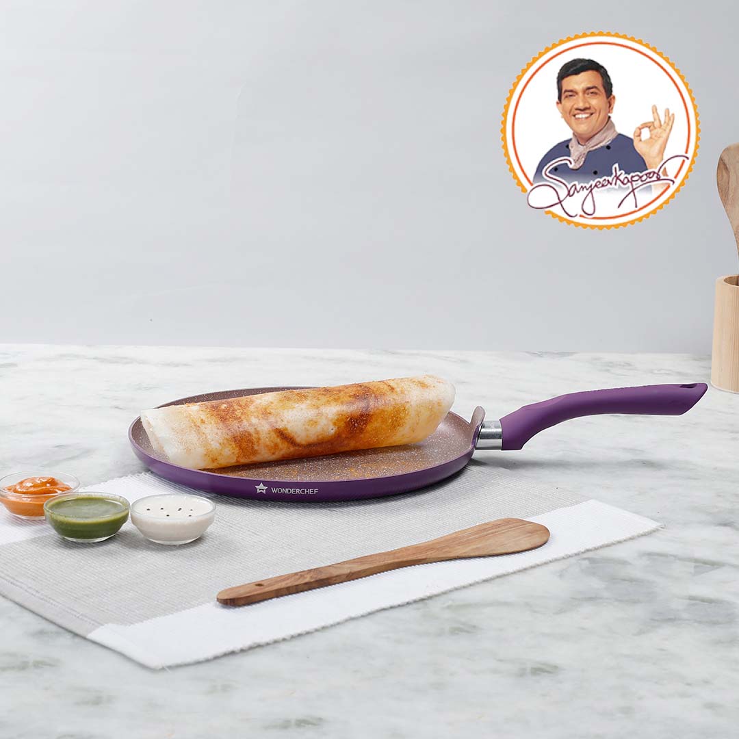 Royal Velvet Non-stick Dosa Tawa, Induction Bottom, Soft-touch Handle, Virgin Grade Aluminium, PFOA/Heavy metals free, 3mm,  2 years Warranty, Purple