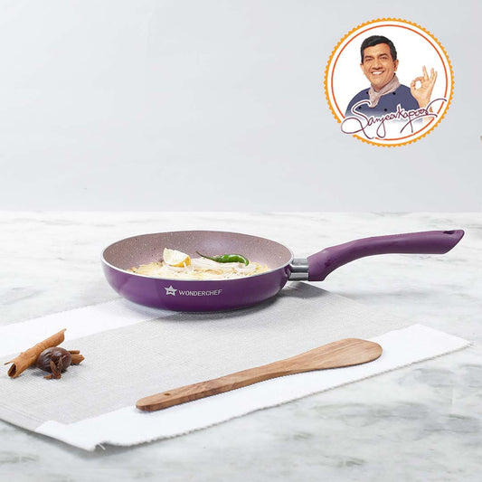 Royal Velvet Non-stick Fry Pan, Induction bottom, Soft-touch handle, Virgin grade aluminium, PFOA/Heavy metals free, 3mm, 2 years warranty, Purple