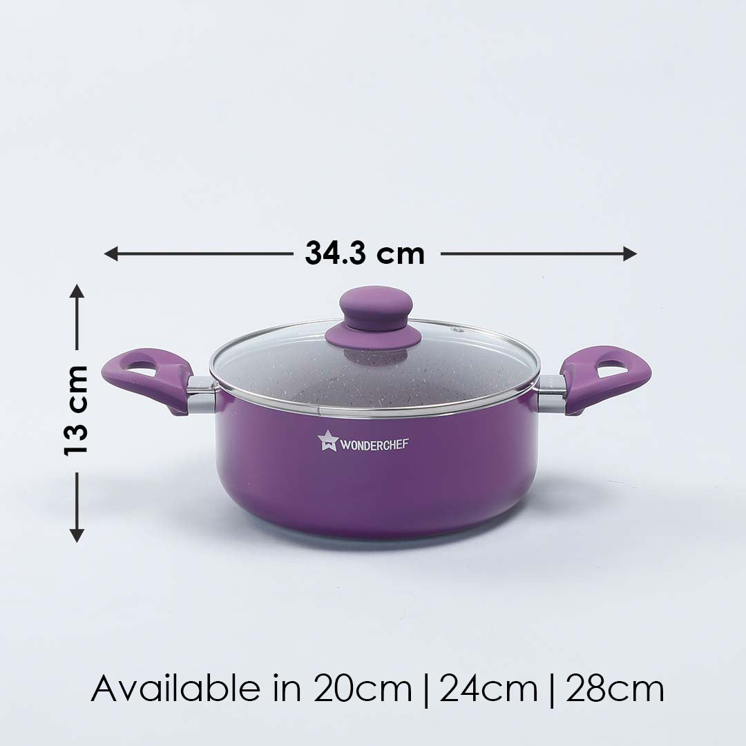 Royal Velvet Non-stick Casserole with Lid, Induction Bottom, Soft Touch Handle, Pure Grade Aluminium, PFOA/Heavy Metals Free- 3mm, 2 Years Warranty, Purple