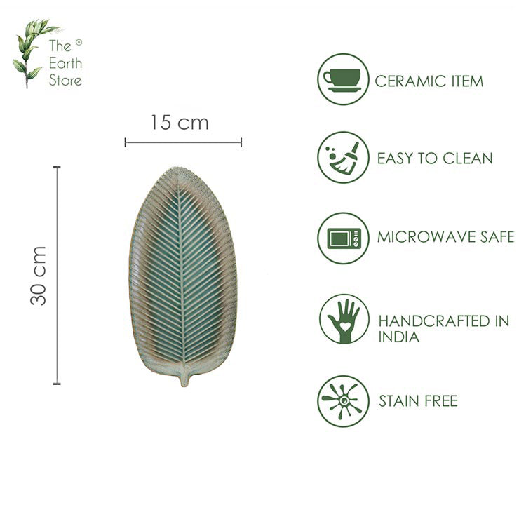 Earth Store Rustic Leaf Sea Green Platter - Single