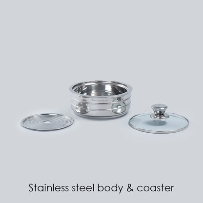 Austin Serving Stainless Steel Casserole with Lid, Dome-shaped Glass Lid- 0.6mm, 2 Years Warranty