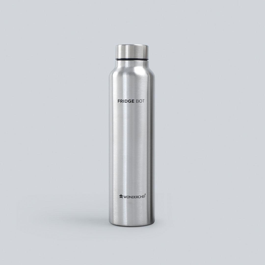 Fridge-Bot, 1000ml (Pack Of 2), Stainless Steel Single Wall Water Bottle, Spill & Leak Proof, 2 Years Warranty