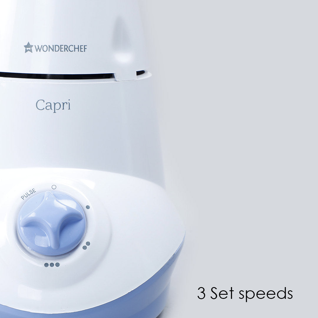 Wonderchef Capri Mixer Grinder 500W With 3 Stainless Steel Jars (White & Blue)