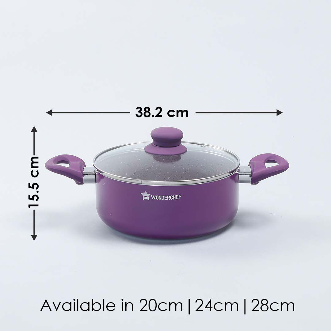 Royal Velvet Non-stick Casserole with Lid, Induction Bottom, Soft Touch Handle, Pure Grade Aluminium, PFOA/Heavy Metals Free- 3mm, 2 Years Warranty, Purple