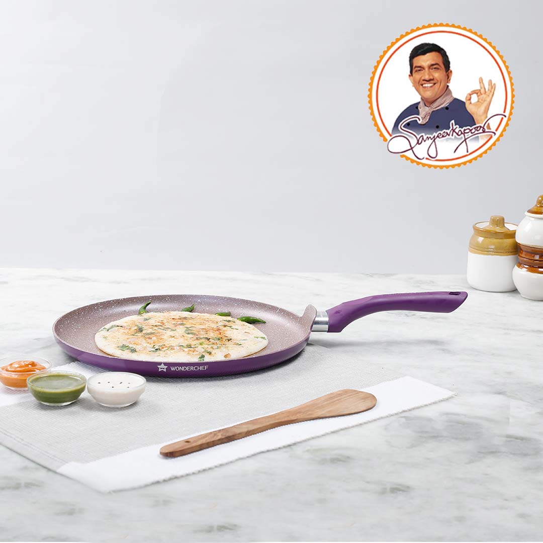 Royal Velvet Non-stick Dosa Tawa, Induction Bottom, Soft-touch Handle, Virgin Grade Aluminium, PFOA/Heavy metals free, 3mm,  2 years Warranty, Purple